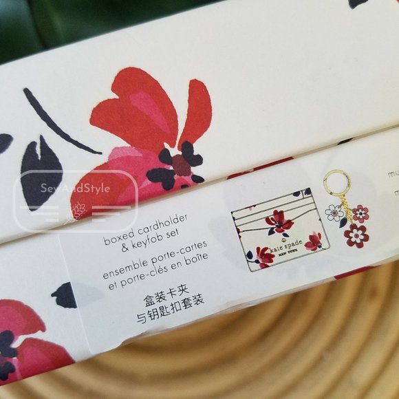 BOXED CARD HOLDER KATE SPADE KEY FOB STACI TEA GARDEN FLORAL BRAND NEW - Picture 6 of 7